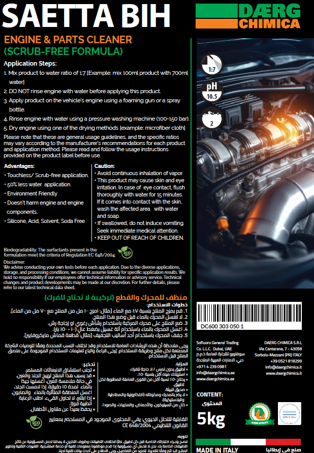 SAETTA BIH Engine & Parts Cleaner (Scrub-free Formula) 5KG - Colourless